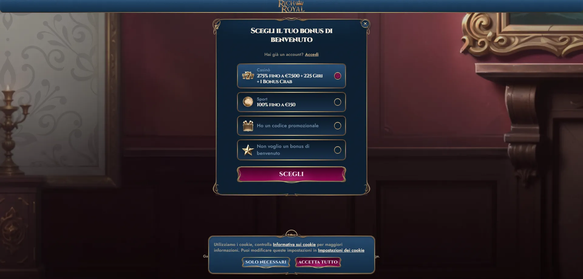 Registrazione RichRoyal Casino Italia &mdash; crea account in pochi minuti